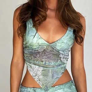 Tiger Mist Theo Top-Green and Blue Paisley Top